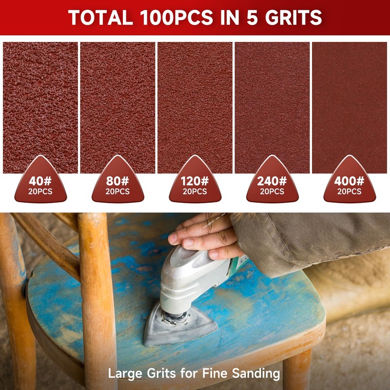 PMIQSA Pack of 90 80 Grit Delta Sandpaper Triangular Sanders