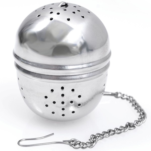 Loose Leaf Tea Ball Infuser Strainer (PREMIUM GRADE STAINLESS STEEL) Single Cup/Mug with Chain & Hook - Mesh Style Filter - Perfect for Seeping Loose Leaf Teas & Coffees