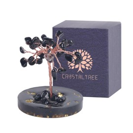 Pretty Jolly Small Mini 7 Chakra Healing Stones Crystals Tree of Life Positive Energy Gemstone Tree Meditation Reiki Gifts with Acrylic Glue Base for Home,Office,Desk Feng Shui Decor(Black)