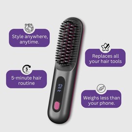 Go Brush Pro 2025, Portable Straightener Brushs for Travel, with LCD Temperature Display, Fast Heating Cordless Mini Hair Brushs (Purple)