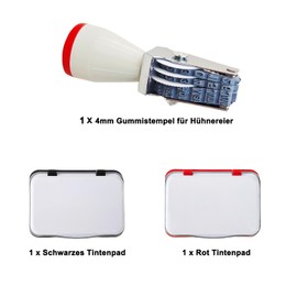 Homvik Egg Dating Set with Stamp, Red and Black Ink, for Egg Marking, 4mm Date Rubber Stamp, Month and Day Only, No Year (White)