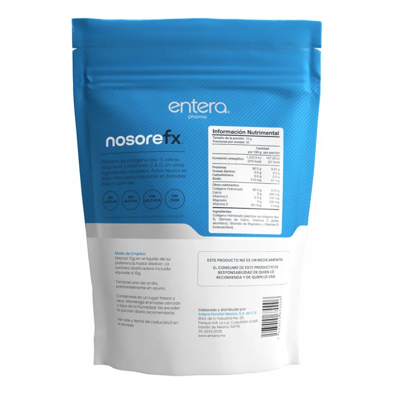 Colágeno Hidrolizado Nosorefx Entera Pharma 300g Magnesio Sabor Sin sabor