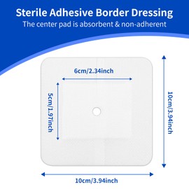 20 Pack, 4" x 4" Sterile Adhesive Border Dressing with Drain Split for PD Catheter, G-Tube, J-Tube, Suprapubic Catheter, and Surgical Site Management,Individually Packed (4"x4" 20Pcs)