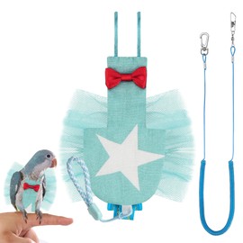 CAIRIAC Bird Diaper Harness Flight Suit Parrot Clothes with Bird Training Leash, Small Size for Honeycreepers, Parrotlets, Budgies, Lovebirds, Canaries, Finches, Monk, Chicks, Ducklings (Cyan)