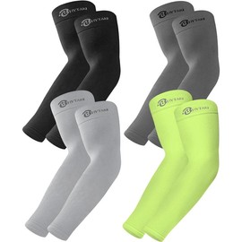 6 Pairs UV Sun Protection Arm Sleeves, UPF 50 Sports Cooling Arm Compression Sleeves for Men Women Teenager - Color: 1Black+1Dark Gray+1Light Gray+1Fluorescenct Green