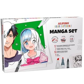 Alpino Manga Starter Kit | Package Includes: 12 x Sketch Marker Double Tip Color Experience, 2 x Pigmented Fineliners, 0.5 and 0.8 mm, 10 x Manga and a Step by Step Guide to Painting