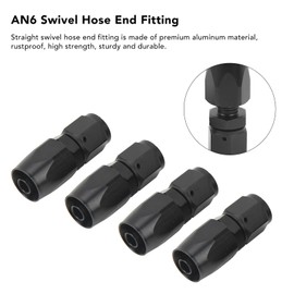 4pcs AN6 Straight Swivel Hose End Fitting for Fuel Oil Line Universal Aluminum AN6 0 Degree Straight Swivel Hose End Fitting Adapter Black