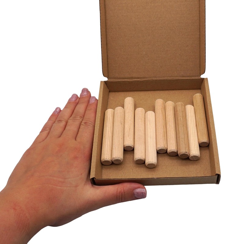 SKIR'CO (Pack of 10) Wooden Dowels 12x70mm Grooved Wood Dowels