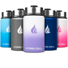 HYDRO CELL Stainless Steel Insulated Water Bottle with Straw - For Cold & Hot Drinks - Metal Vacuum Flask with Screw Cap and Modern Leakproof Sport Thermos for Adults (Lavender/White 14oz)