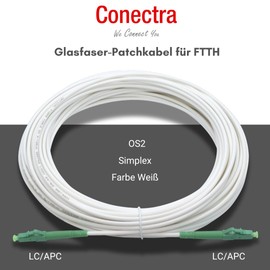 Conectra® - Fibre Optic Cable | OS2 | LC/APC to LC/APC | White | Ideal for Home Networks | Suitable for Deutsche Telekom, Vodafone, 1&1, German Fibre Optics and Many More (Length 20 Metres)