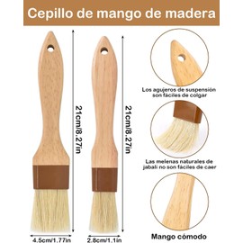 Brocha Para Cocina, Juego de 4 Pinceles Culinarios, Cepillos de Silicona y Cerdas Naturales para Hornear y Parrilla, Diseño Ergonómico con Mango de Madera para Uso Diario en Cocina