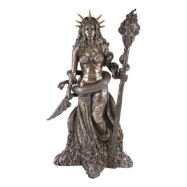 Ebros Greek Goddess White Witch Sorceress Hecate Figurine in Bronze Color Finish Hekate Necromancy Deity Magic Powerful Pagan Witchcraft Wicca Accent Statue