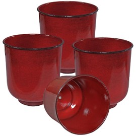 Sunnydaze Vivian 11" Metal Outdoor Plant Pot Set with Drainage Holes and Rubber Plugs - Ruby Glaze - Set of 4