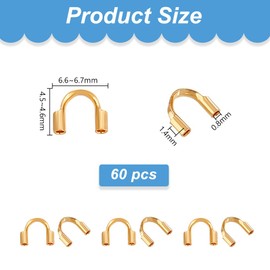 PH PandaHall 60pcs 18K Gold Wire Guardian, Golden U-Shape Cable Protector 304 Stainless Steel Wire Guard Loops Thread Protector for Earring Bracelet Necklace Pendants Jewelry Crafts Making, Hole 0.8mm