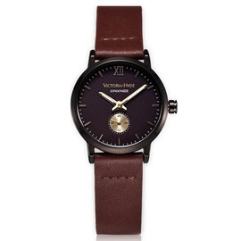VICTORIA HYDE Retro Analog Quartz Watches for Women Small Dial Genuine Leather Strap Ladies Wristwatch with Second Hand Coffee