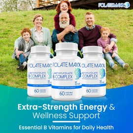 FOLATE MAXX L Methylfolate 15mg with Active Vitamin B Complex – 60 Capsules – High Potency 5-MTHF with B6 Blend and Methyl B12 Supplement – 3-in-1, Non-GMO, Gluten Free (2-Month Supply)