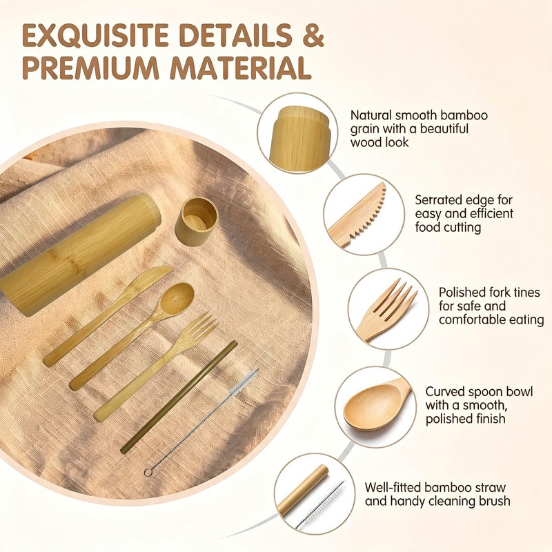 Bamboo Travel Cutlery Set with Storage Tube