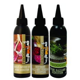 Froggit 3-Piece Variety Pack Garlic Infused Red Wine Vinegar, Beetroot Balsamic Vinegar Reduction, NO SUGAR ADDED Thyme Balsamic Vinegar Reduction, 150ml Non GMO