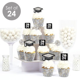 Big Dot of Happiness Disco Grad - Cupcake Decoration - 2024 Groovy Graduation Party Cupcake Wrappers and Treat Picks Kit - Set of 24