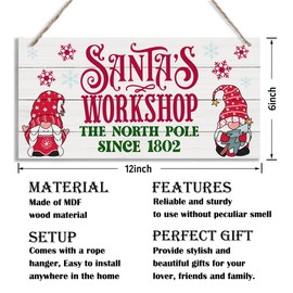 Christmas Decor, Decorative Wood Hanging Wood Plaque, Christmas Door Hanger, Christmas Sign for Home Cafe Shop, Rustic Wooden Holiday Decor, Christmas Wall Decor With Rope, Santa's Workshop Sign