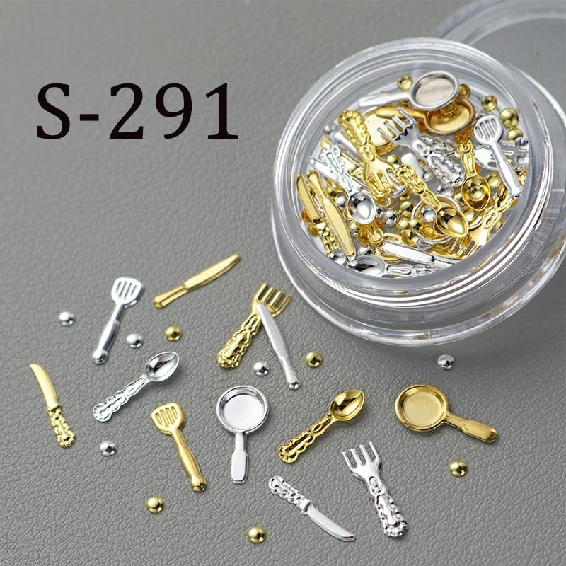 Kitchenware Nail Charms Bulk for Nails Art Decoration 3D Gold