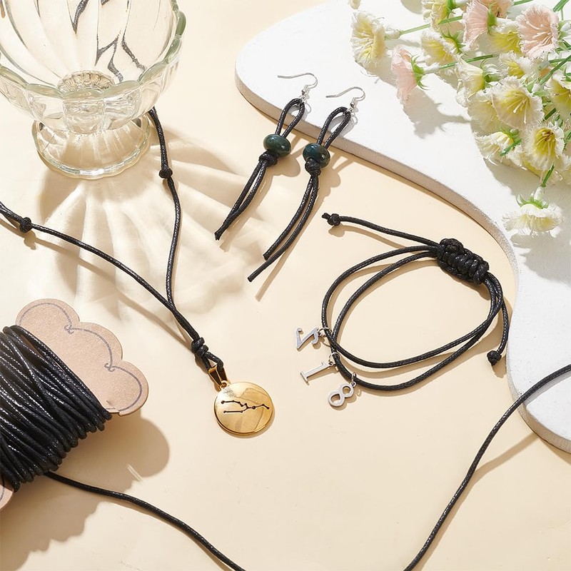 PandaHall 50m Black Cotton Wax Cord, 2mm in diameter