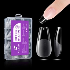 Gelike ec Medium Coffin Nail Tips: Full Coverage Medium Soft Gel Nail Tips, Pre-Polished Artificial Nail Tips Made of PMMA Resin for Nail Design, Art, DIY, Salon, 240 Pieces, 12 Sizes