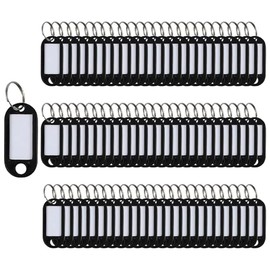SagaSave 100 Pieces Keyring Tags Key Labels Plastic Key Fobs ID Tags Key Rings Luggage ID Name Key Rings with Split Keyring Key Labels Keychain Rings (Black)