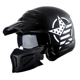 1Storm Motorcycle Full Face Helmet Open Face Helmet with Smoked Shield (Detachable Visor & Face Mask): HKY881S-E Star White