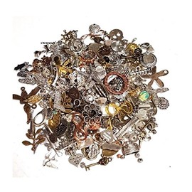 Vintage Pendant Mix, 100g Metal Connectors for Necklaces, Charm Mix, Colourful, Silver, Gold, Made from Vintage Parts, DIY Jewellery, Medallions, Pendants, Chains, M66