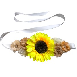 Sunflower Belt & Sash for Maternity Dress & Baby/Bridal Showers, Champagne, One Size