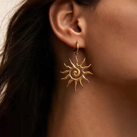 Inateannal Sun Hoop Dangle Earrings Gold Large Sunburst Earrings Vintage Big Spiral Sun Earring Statement Sunburst Drop Earring Jewelry for Women