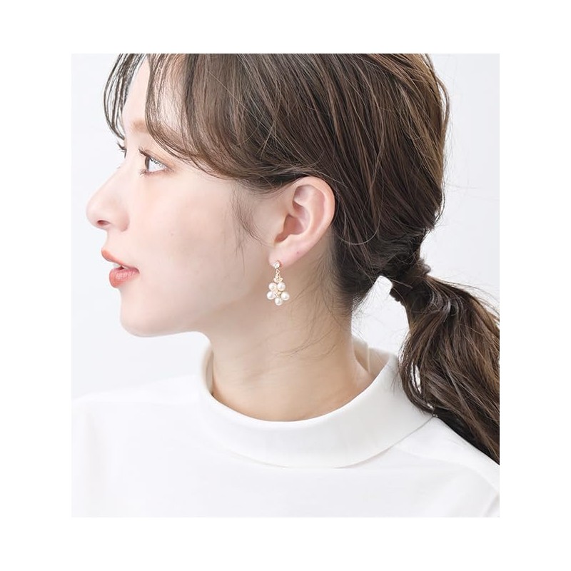 VingTAINE E2-34 Stone x Freshwater Pearl Flower Earrings, Cubic Zirconia,