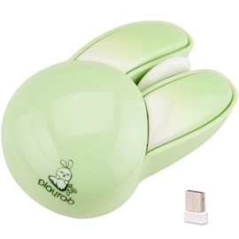 Lomiluskr Cute Bunny Wireless Mouse, Lightweight Soundless Mouse, 2.4G Wireless Mice, Candy Colors, Kawaii Rabbit Mouse for Girls and Kids (Green Bunny)