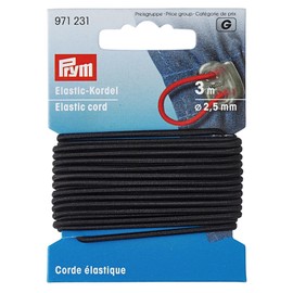 Prym Elastic Cord, 2.5 mm, 3 m, Black, 60% ED 40% PES, Ø 2,5 mm