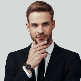 JewelryWe Men's Watch Simple Fashion Starry Sky Dial Quartz Leather Band Wrist Watch Casual Business Dress Watches