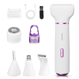 Rasoio Elettrico Donna5 in 1, Shaver Rasoio Donna, 2 Velocità Rimuovi Peli Viso, Rifinitore Naso & Sopracciglia, Secco & Umido per Bikini, Ricaricabile USB