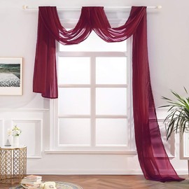 Megachest TAILORED VOILE WINDOW SCARF PELMET 26 color choices (BURGANDY, 58"X197"(145cmX500cm))