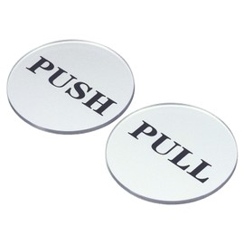 PATIKIL Push Pull Door Sign, 2 Pack Self-Adhesive Round Acrylic Gate Sticker Wall Marker for Office Store Shop, Silver