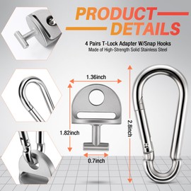 Saillong 4 Set Premium T Lock Adapter W/Snap Hooks Compatible with Tonal Fitness Machines, Heavy Duty Stainless Steel T Lock Adapters, Cable Machine Accessories, Quick-Install Connector
