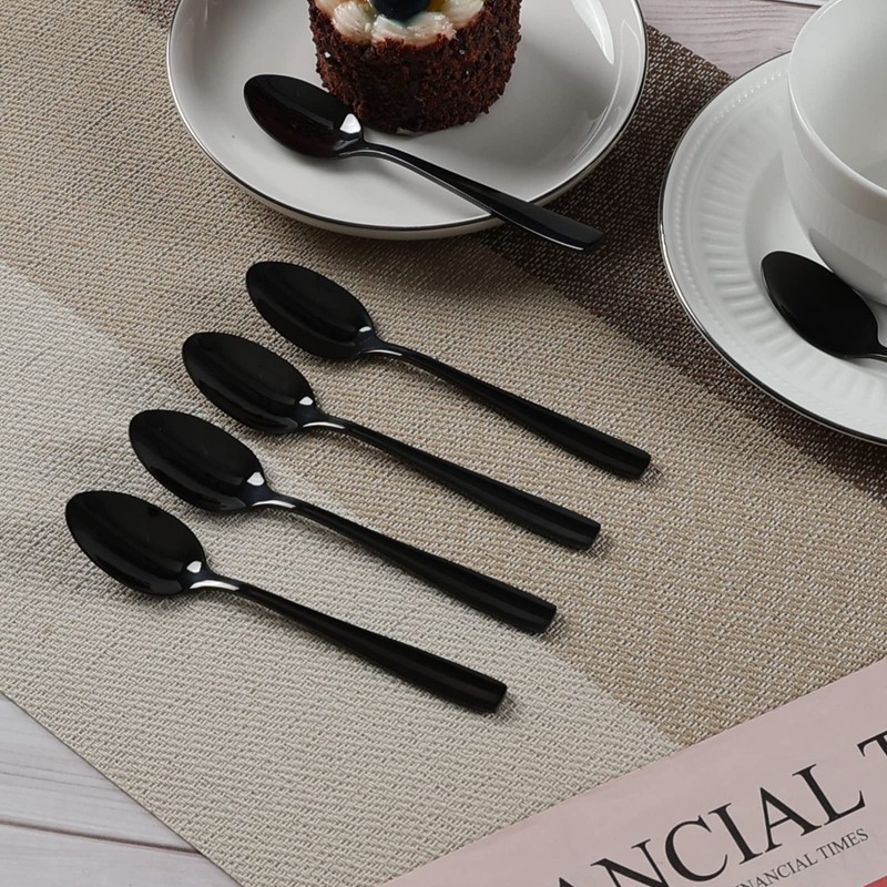 Vababa 8-Piece Black Stainless Steel Coffee Spoons, Mirror Finish Mini
