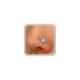Aneneiceera Vintage Crystal North Star Nose Ring Hoop Gold Rhinestone Star Nose Ring Stud Tiny Star Nose Screw Studs Ring Boho CZ No Piercing Nose Hoop Clip On Nose Ring Jewellery Women (Gold), Zinc