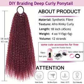 Kediciz Ponytail Extension Warp Around Pony Tail with Hair Tie 18 inch Long Synthetic Afro Kinky Curly Fake Ponytail Hair Piece for Black Women Girls Daily Party Cosplay,mix Wine Red