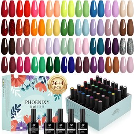 PHOENIXY- Juego de 40 esmaltes de uñas en gel, 36 colores, base roja, verde y amarilla, capa superior mate brillante                                  