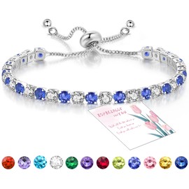 Suyi Tennis Bracelet Birthstone Cubic Zirconia Bracelet Silver Silder Bracelet Birthday Jewellery September Birthstone Bracelet
