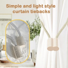 SRG Handmade Magnetic Curtain Tiebacks 4 Pack Sparkling Glass Wrapped Wooden Holdbacks with Strong Magnets, No Drilling Drapery Accessories for Home Decor – Champagne