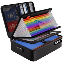 ENGPOW ENGPOW Fireproof File Organizer Bag with 13 Colorful Pockets Accordion File Folder,5200H Document Organizer Box with Lock&Labels,Multi-Layer Portable Home Safe Storage for Important Documents,Files