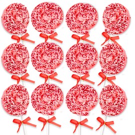Valentine's Candy Marshmallow Swirl Lollipops with Sprinkles, Individually Wrapped, Strawberry Flavored, Gift Basket Fillers (Pack of 12)