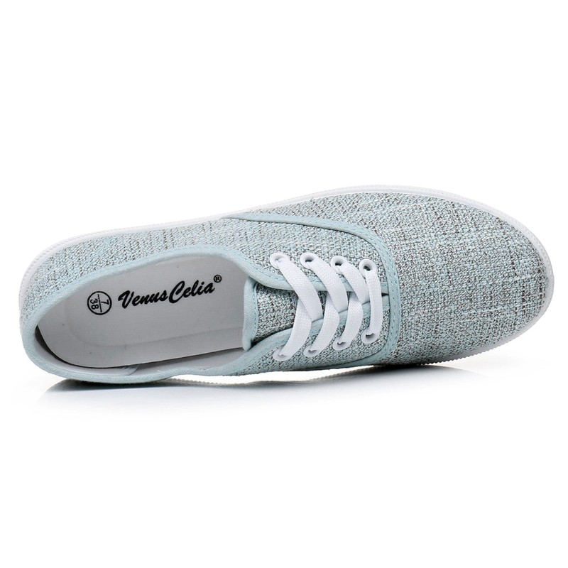 VenusCelia - Tenis con cordones para mujer, Lino Aqua, 24.5