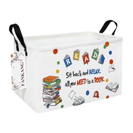 FANKANG Storage Bins, Nursery Hamper Canvas Laundry Basket Foldable with Waterproof PE Coating Large Storage Baskets for Kids Boys and Girls, Office, Bedroom, Clothes,Toys(Rec-Reading ）